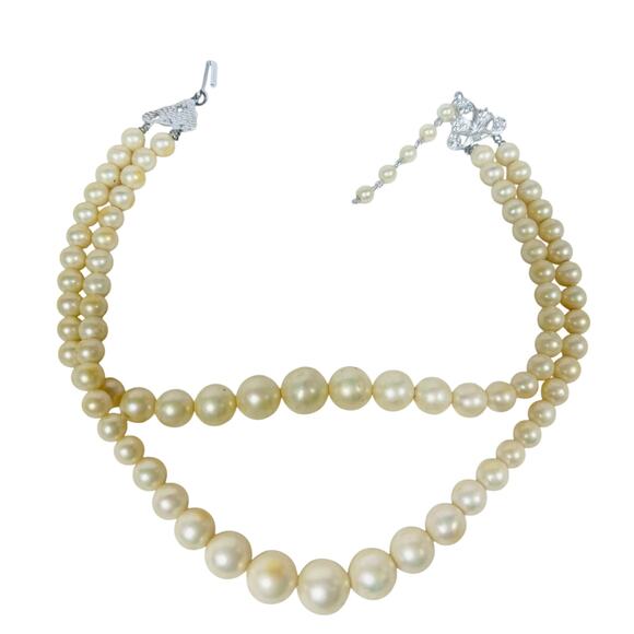Vintage Faux Pearl Double Strand Necklace 7" White Layered Beaded - Picture 2 of 8